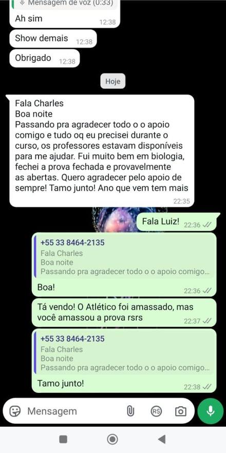 Print de conversa no WhatsApp: aluno agradece a Escola Online