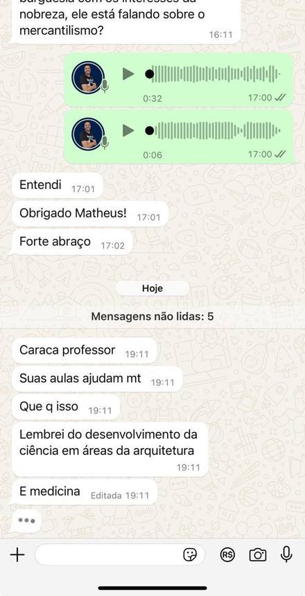 Print de conversa no WhatsApp: aluno agradece a Escola Online
