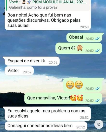 Print de conversa no WhatsApp: aluno agradece a Escola Online