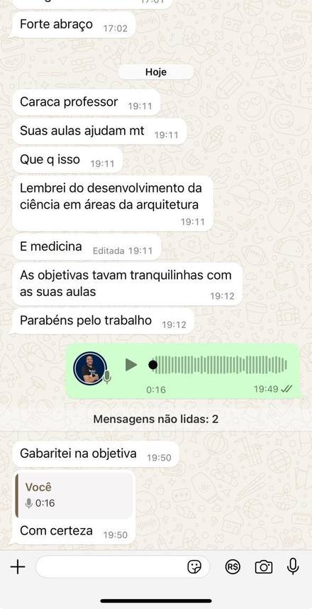 Print de conversa no WhatsApp: aluno agradece a Escola Online