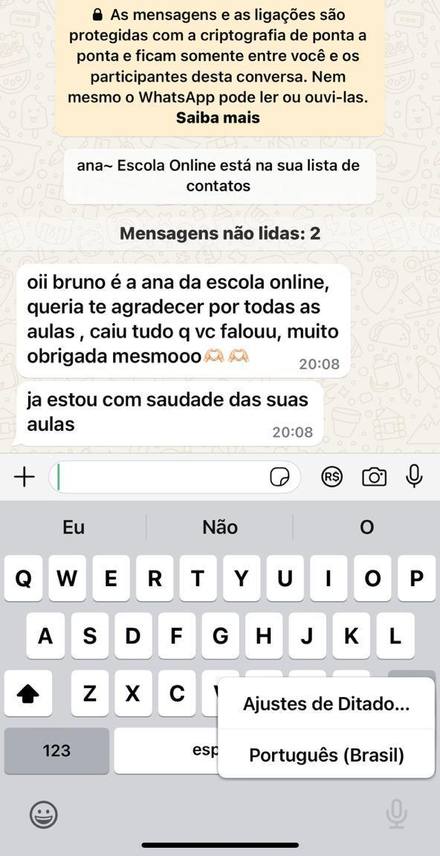 Print de conversa no WhatsApp: aluno agradece a Escola Online