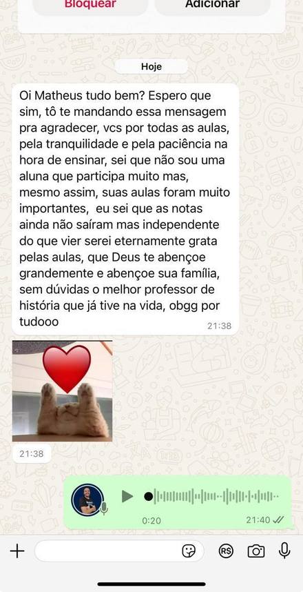 Print de conversa no WhatsApp: aluno agradece a Escola Online