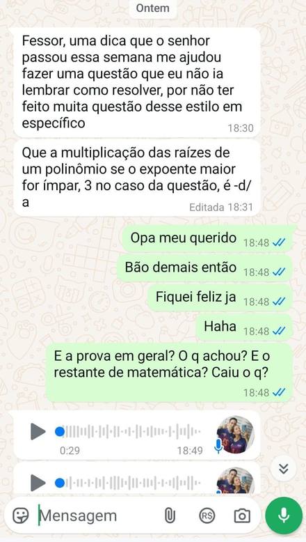 Print de conversa no WhatsApp: aluno agradece a Escola Online